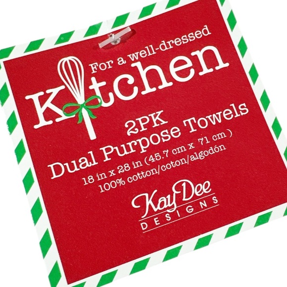 NEW Kay Dee Designs FURRY PETS PINK & WHITE CHRISTMAS Kitchen Towel Set/2 - Picture 2 of 7